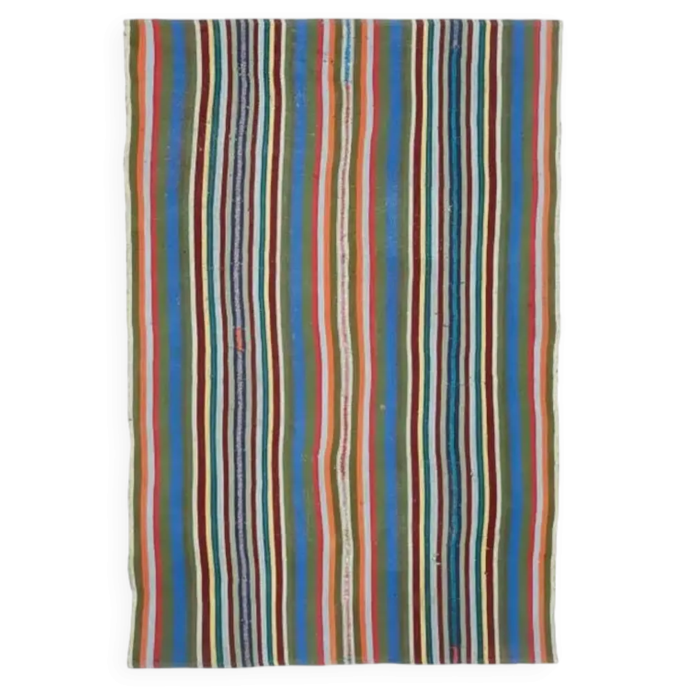Tapis kilim vintage turc Oushak fait à la main en laine et coton bleu 154x230