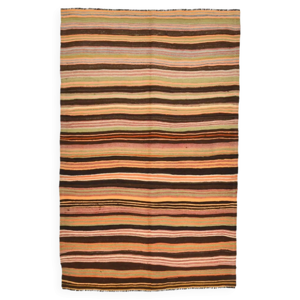 Tapis Kilim vintage 4x7 pour chambre de ferme, 139x215 cm