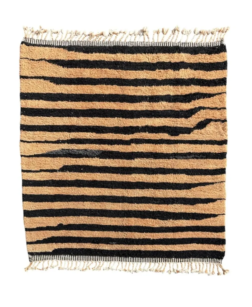 Tapis marocain Beni Ouarain moderne – motif rayures noires – 215 x 250 cm