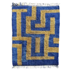 Tapis marocain Mrirt bleu et vert sur mesure en laine, Aftas