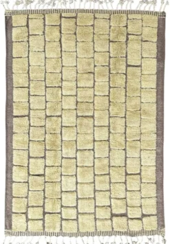 Tapis marocain Mrirt sur mesure en laine – Motif géométrique jaune doré
