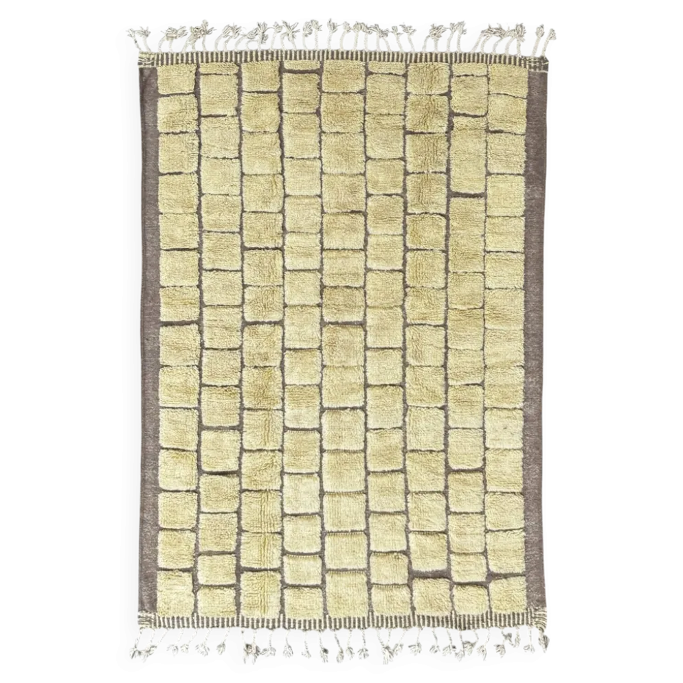 Tapis marocain Mrirt sur mesure en laine – Motif géométrique jaune doré