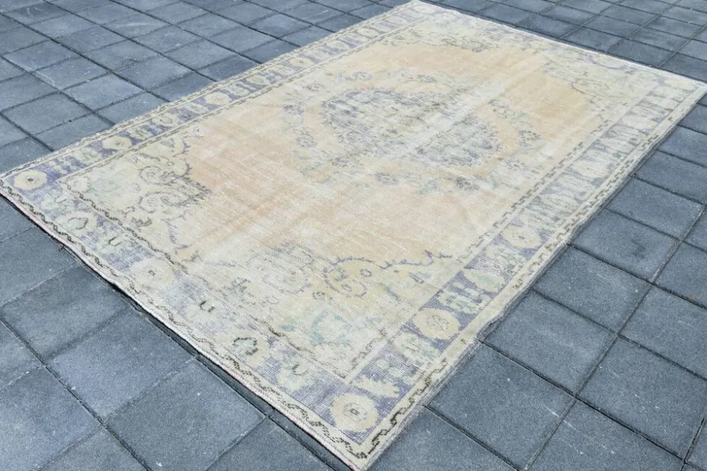 Tapis Médaillon Neutre Pâle, Tapis Vintage Bleu Poudré, 190x290 Cm