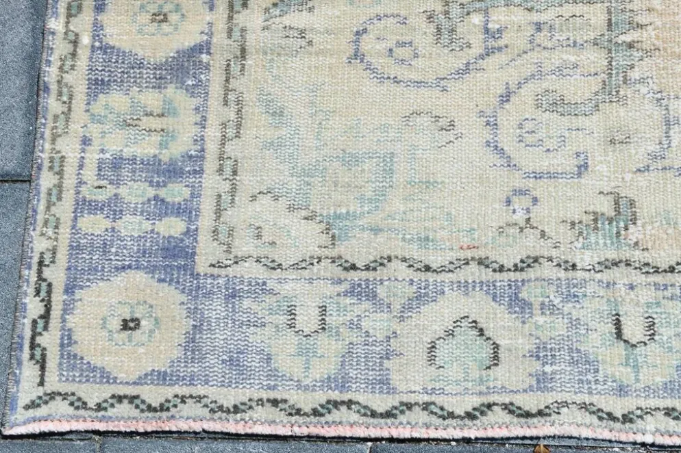 Tapis Médaillon Neutre Pâle, Tapis Vintage Bleu Poudré, 190x290 Cm