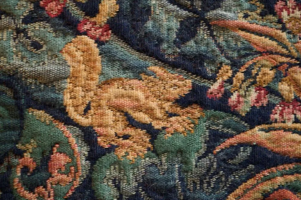 Tapis mural Mid Century oiseaux, animaux et feuilles, Belgique années 1960