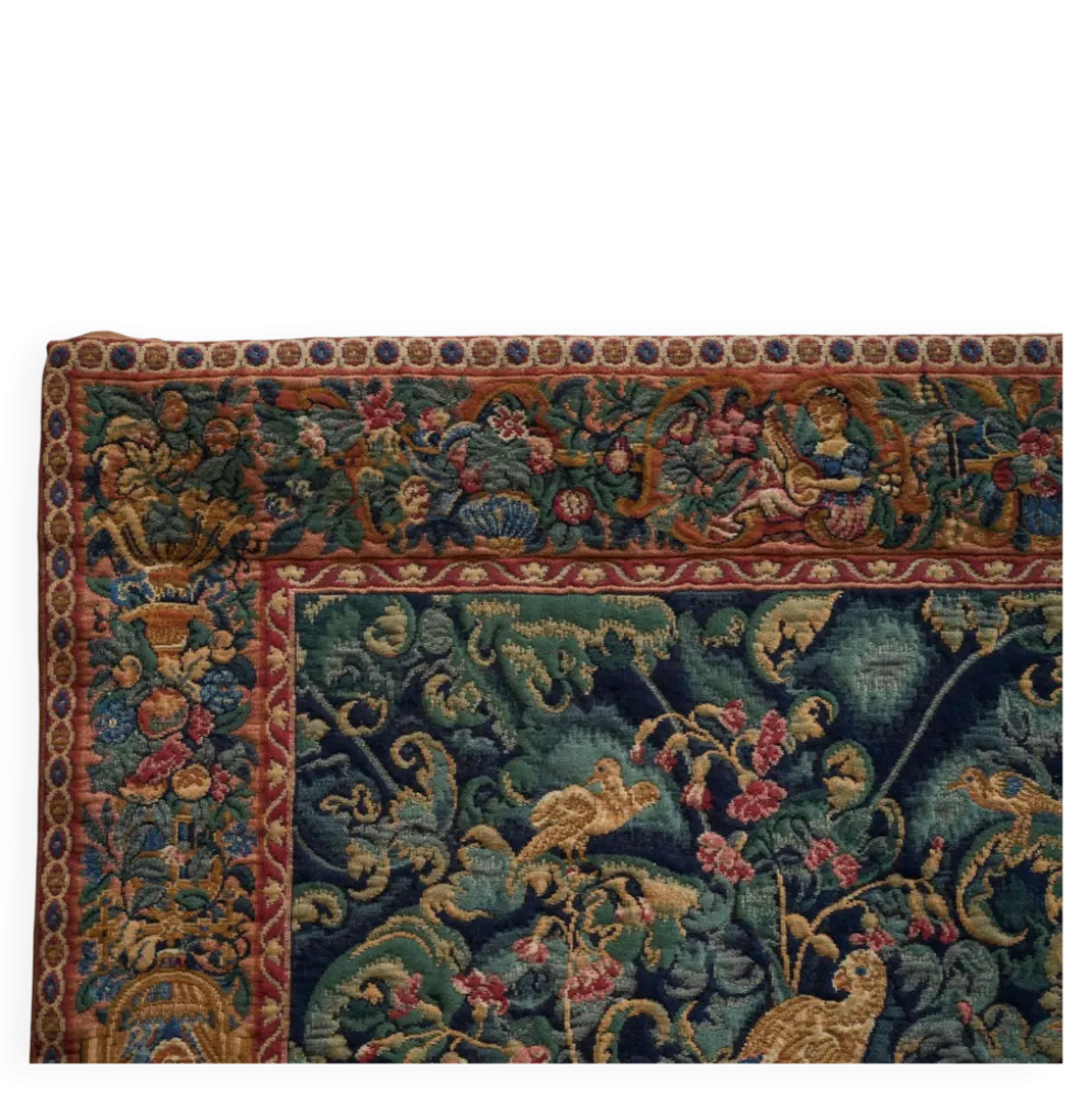 Tapis mural Mid Century oiseaux, animaux et feuilles, Belgique années 1960