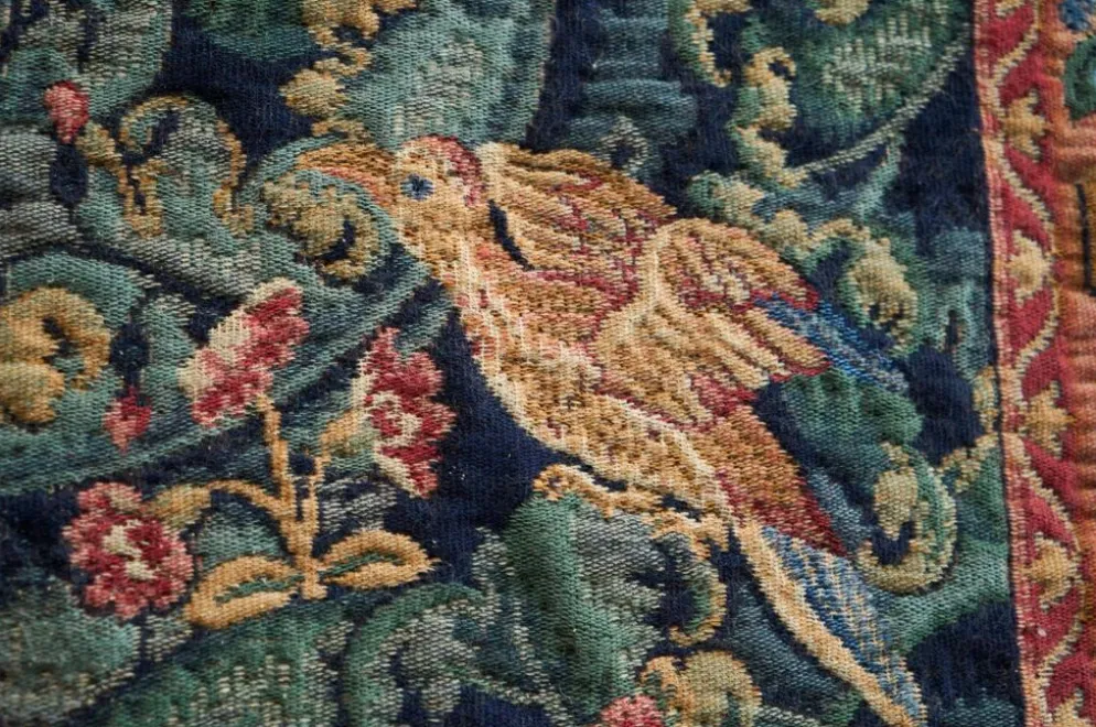 Tapis mural Mid Century oiseaux, animaux et feuilles, Belgique années 1960