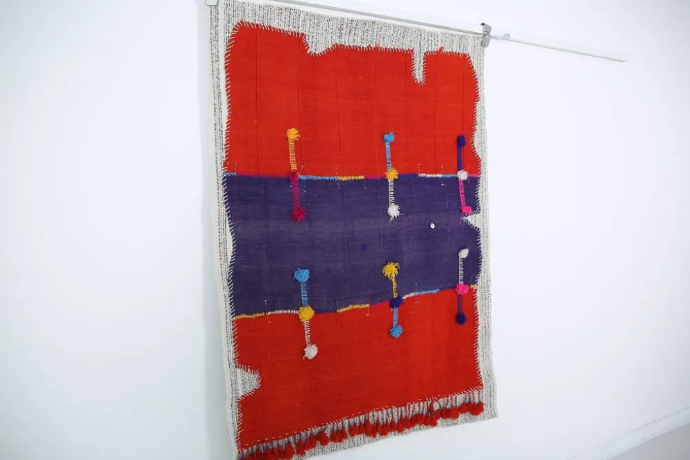 Tapis Mural Textile Art, Tenture Contemporaine Rouge & Violet, 105x146 Cm