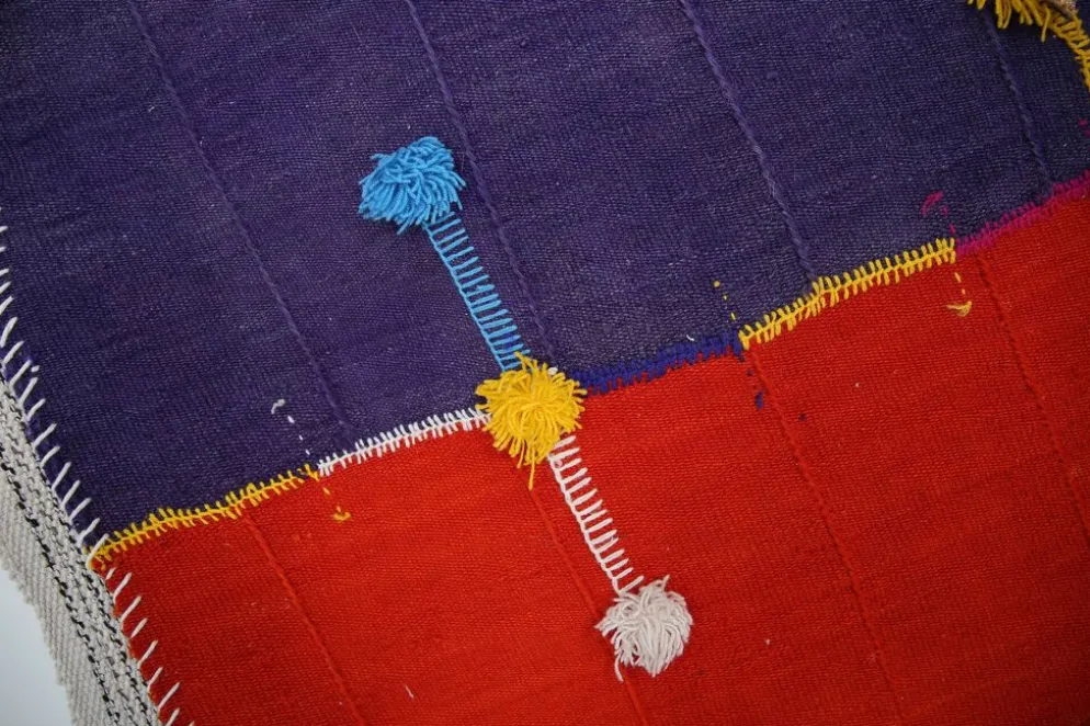 Tapis Mural Textile Art, Tenture Contemporaine Rouge & Violet, 105x146 Cm
