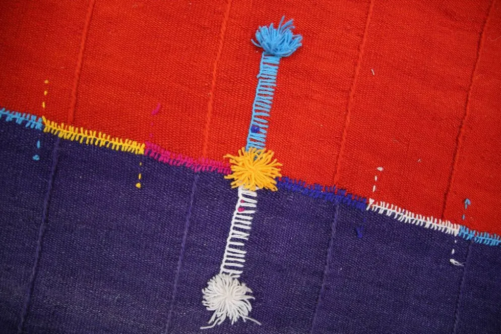 Tapis Mural Textile Art, Tenture Contemporaine Rouge & Violet, 105x146 Cm