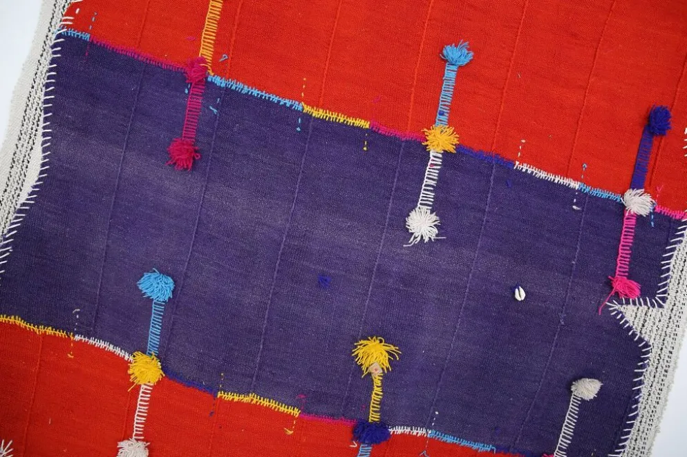 Tapis Mural Textile Art, Tenture Contemporaine Rouge & Violet, 105x146 Cm