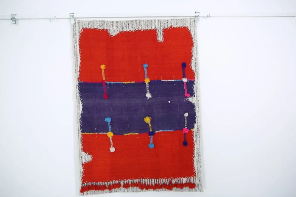 Tapis Mural Textile Art, Tenture Contemporaine Rouge & Violet, 105x146 Cm