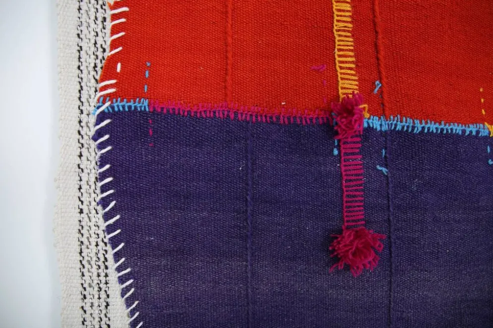 Tapis Mural Textile Art, Tenture Contemporaine Rouge & Violet, 105x146 Cm