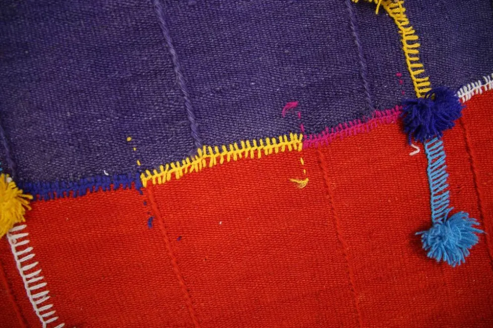 Tapis Mural Textile Art, Tenture Contemporaine Rouge & Violet, 105x146 Cm