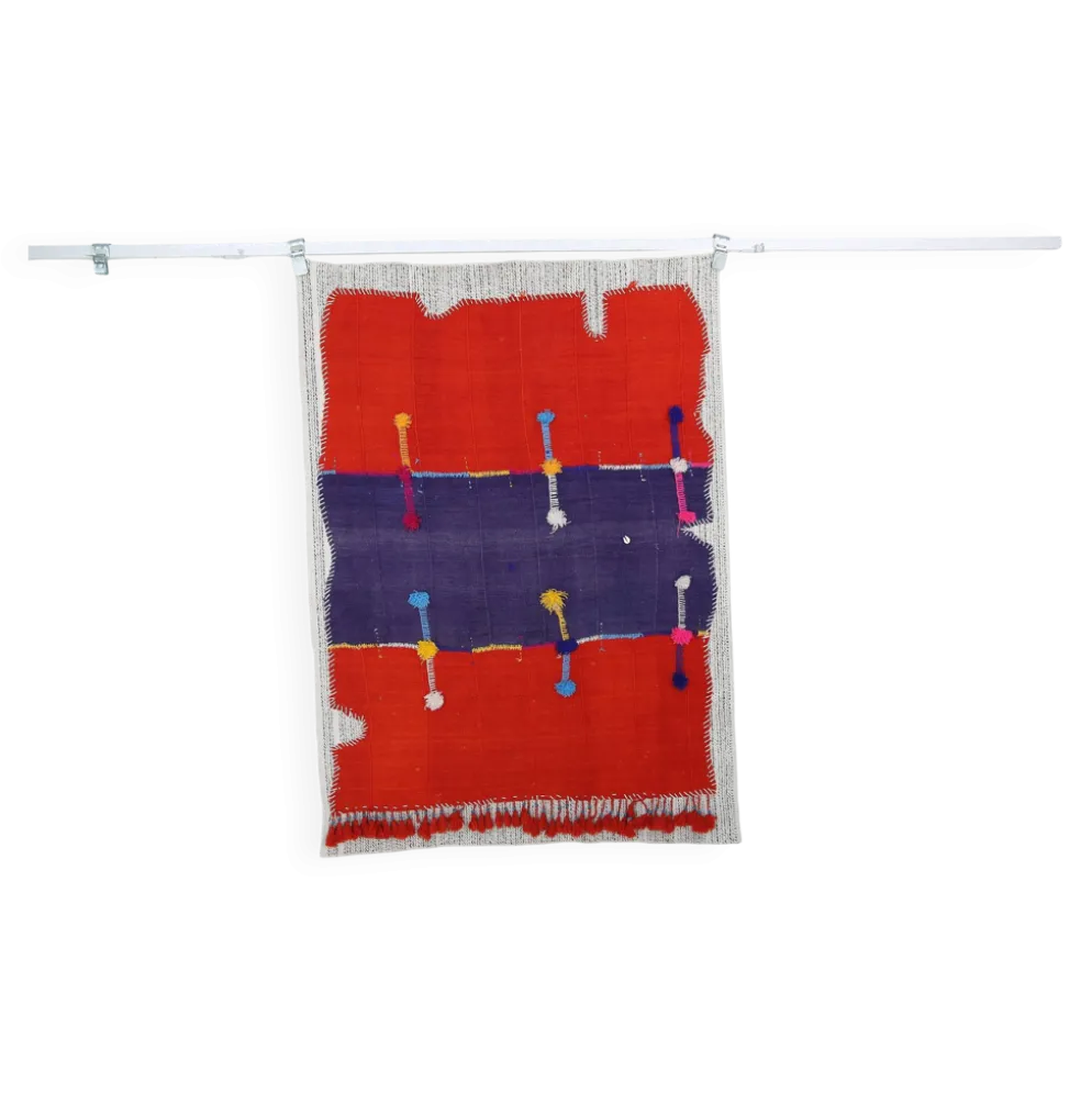 Tapis Mural Textile Art, Tenture Contemporaine Rouge & Violet, 105x146 Cm