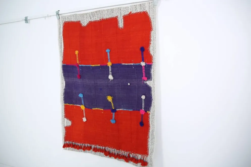 Tapis Mural Textile Art, Tenture Contemporaine Rouge & Violet, 105x146 Cm