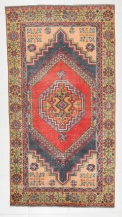 Tapis oriental vintage rouge bleu marine 3x6, 106x201 cm