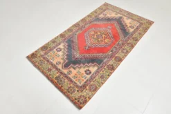 Tapis oriental vintage rouge bleu marine 3x6, 106x201 cm
