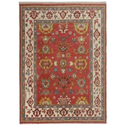 Tapis Oushak noué à la main. Taille et couleurs personnalisées. Tapis en laine rouge turc. Design inspiré des années 1900. Fait sur commande.
