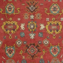 Tapis Oushak noué à la main. Taille et couleurs personnalisées. Tapis en laine rouge turc. Design inspiré des années 1900. Fait sur commande.