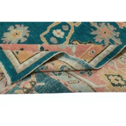 Tapis Oushak noué à la main. Taille et couleurs personnalisées. Tapis en laine vert turc. Design inspiré des années 1900. Fait sur commande.