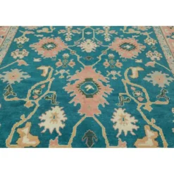 Tapis Oushak noué à la main. Taille et couleurs personnalisées. Tapis en laine vert turc. Design inspiré des années 1900. Fait sur commande.