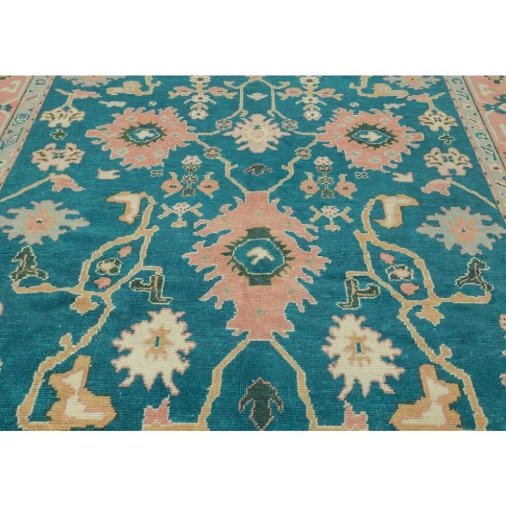 Tapis Oushak noué à la main. Taille et couleurs personnalisées. Tapis en laine vert turc. Design inspiré des années 1900. Fait sur commande.