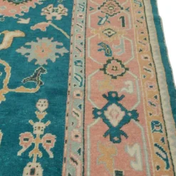 Tapis Oushak noué à la main. Taille et couleurs personnalisées. Tapis en laine vert turc. Design inspiré des années 1900. Fait sur commande.