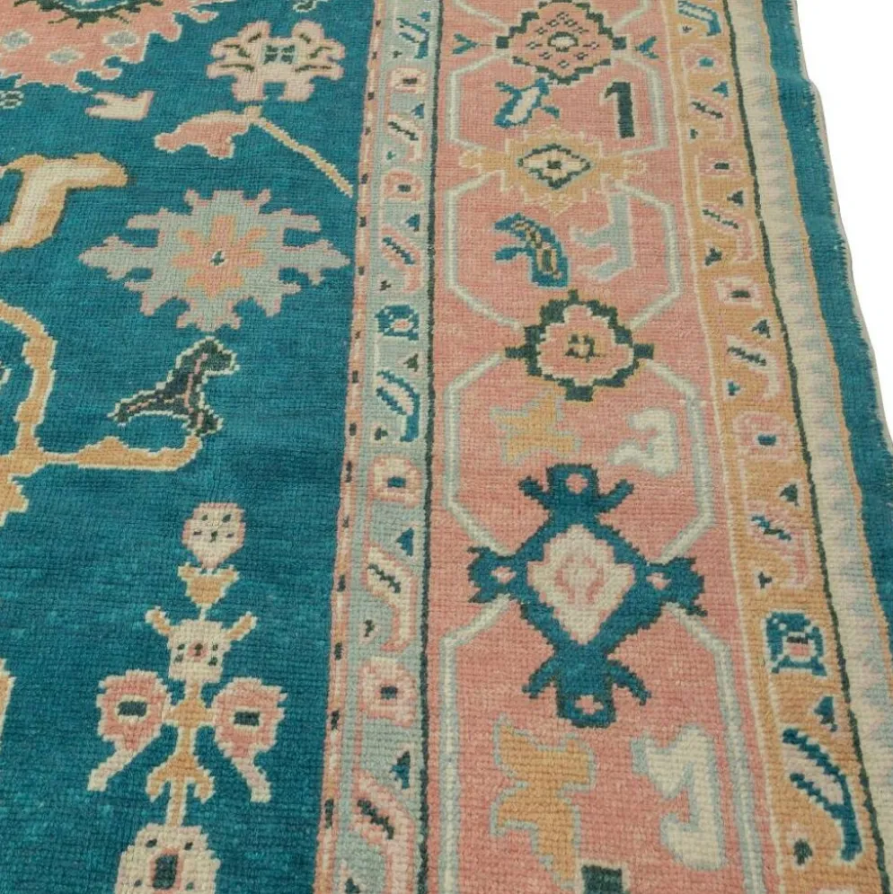 Tapis Oushak noué à la main. Taille et couleurs personnalisées. Tapis en laine vert turc. Design inspiré des années 1900. Fait sur commande.