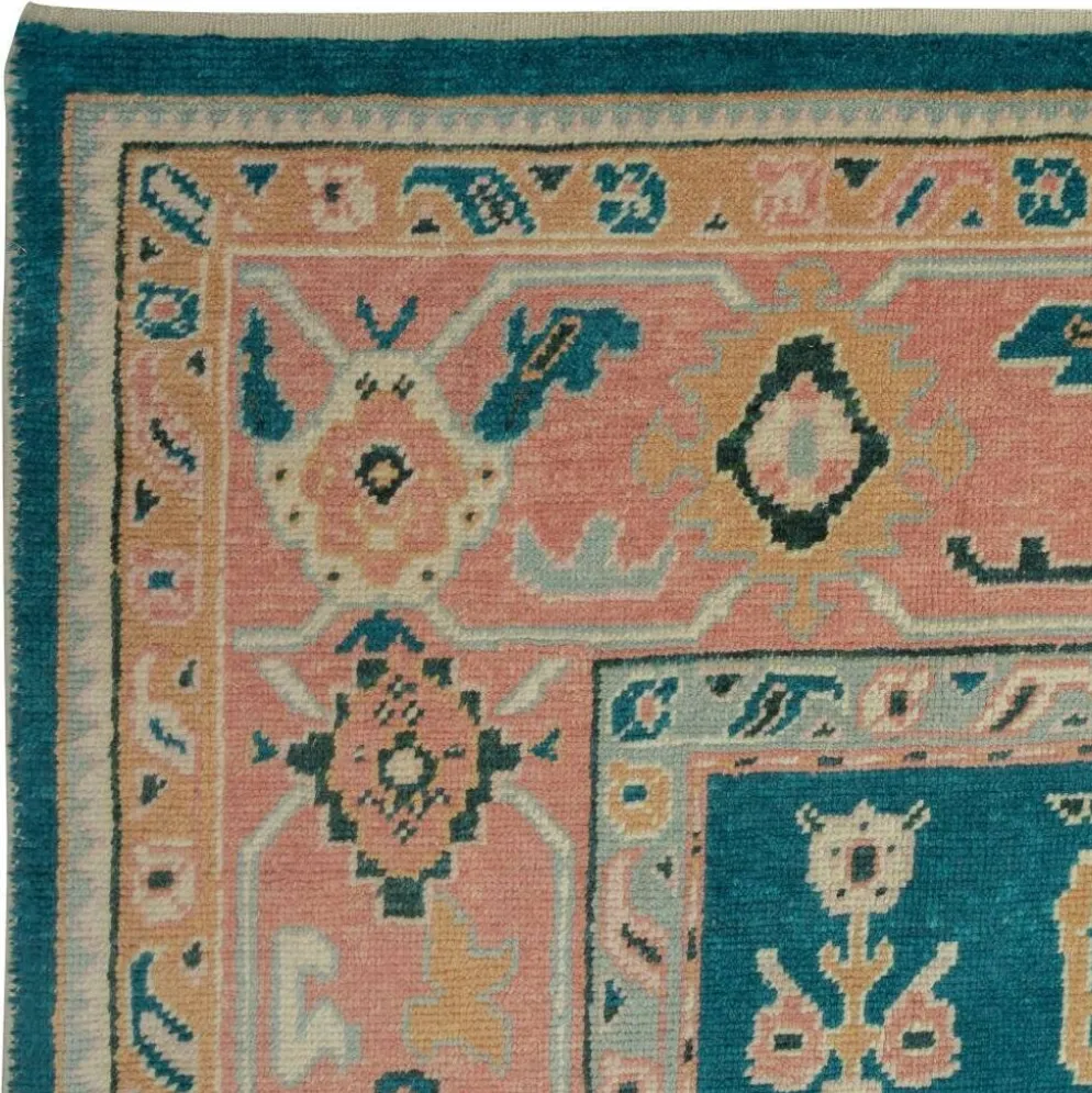 Tapis Oushak noué à la main. Taille et couleurs personnalisées. Tapis en laine vert turc. Design inspiré des années 1900. Fait sur commande.