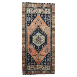 Tapis persan géométrique rouge bleu marine 3x7, 102x223 cm