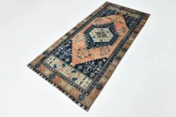 Tapis persan géométrique rouge bleu marine 3x7, 102x223 cm