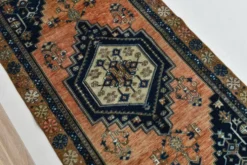 Tapis persan géométrique rouge bleu marine 3x7, 102x223 cm