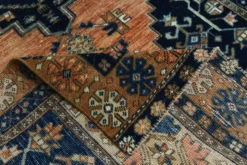 Tapis persan géométrique rouge bleu marine 3x7, 102x223 cm