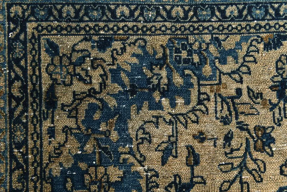 Tapis persan large 10x13 bleu marine et taupe, tapis en laine fait main, 311x402 cm