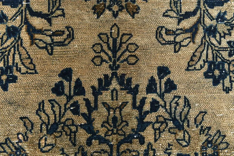 Tapis persan large 10x13 bleu marine et taupe, tapis en laine fait main, 311x402 cm