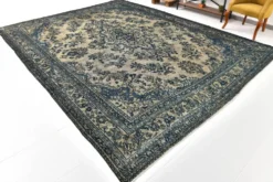 Tapis persan large 10x13 bleu marine et taupe, tapis en laine fait main, 311x402 cm