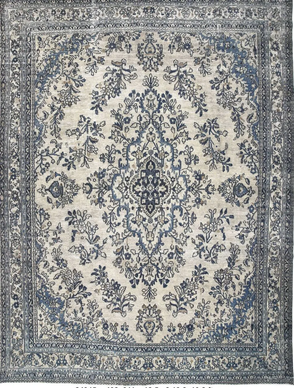 Tapis persan large 10x13 bleu marine et taupe, tapis en laine fait main, 311x402 cm