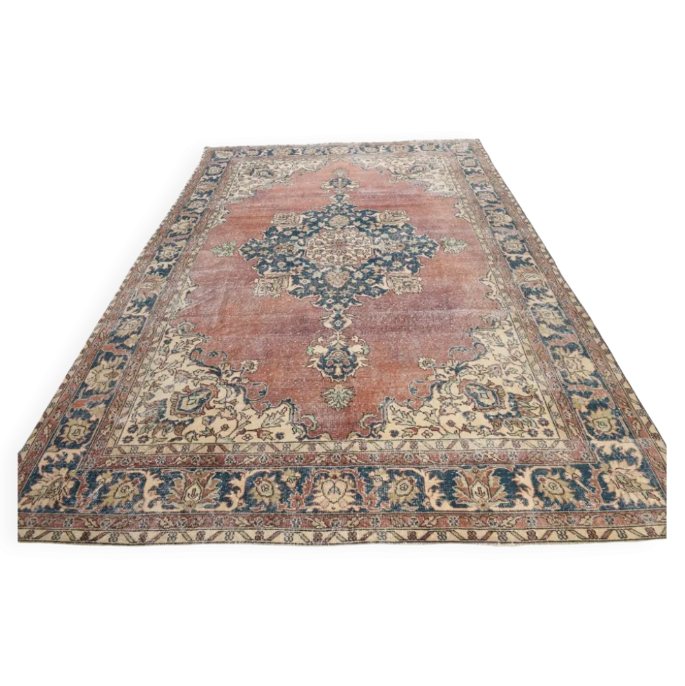 Tapis persan vintage décoratif pastel aux tons terracotta, 238x357 cm