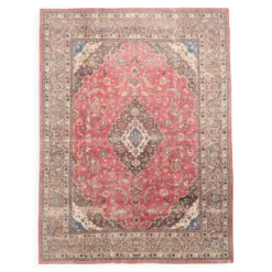 Tapis persan vintage en laine noué main, rouge, motifs floraux, 291x384 cm