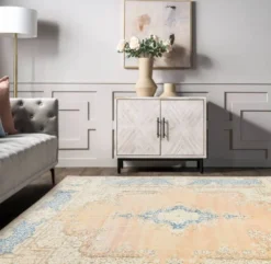 Tapis persan vintage en laine noué main, style classique, motif floral, 300x368.