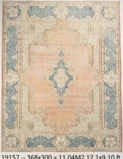 Tapis persan vintage en laine noué main, style classique, motif floral, 300x368.