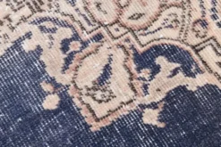 Tapis persan vintage en laine beige et bleu 4x7, tissé à la main, 116x198 cm