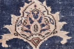 Tapis persan vintage en laine beige et bleu 4x7, tissé à la main, 116x198 cm