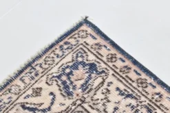 Tapis persan vintage en laine beige et bleu 4x7, tissé à la main, 116x198 cm