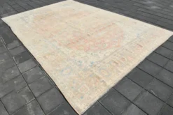 Tapis persan vintage large en nuances de rose, tapis noué à la main, 282x426 cm