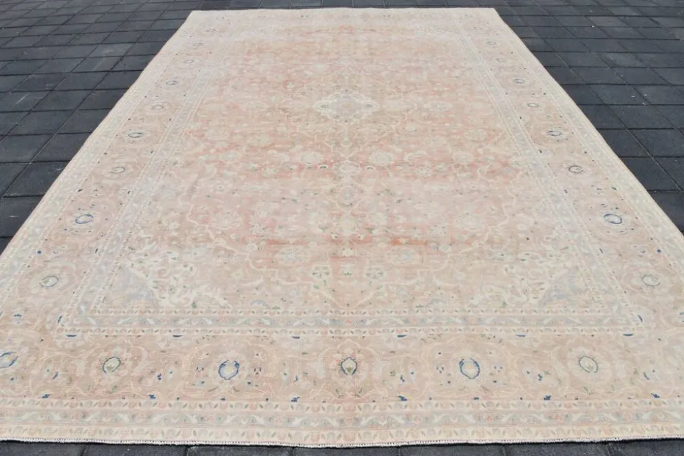 Tapis persan vintage rose blush 9x13, décoration de luxe faite à la main, 283x408 cm