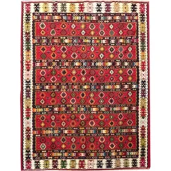 Tapis plat tissé à la main en kilim pirot turc antique à rayures rouges