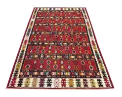 Tapis plat tissé à la main en kilim pirot turc antique à rayures rouges
