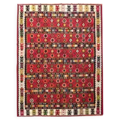 Tapis plat tissé à la main en kilim pirot turc antique à rayures rouges